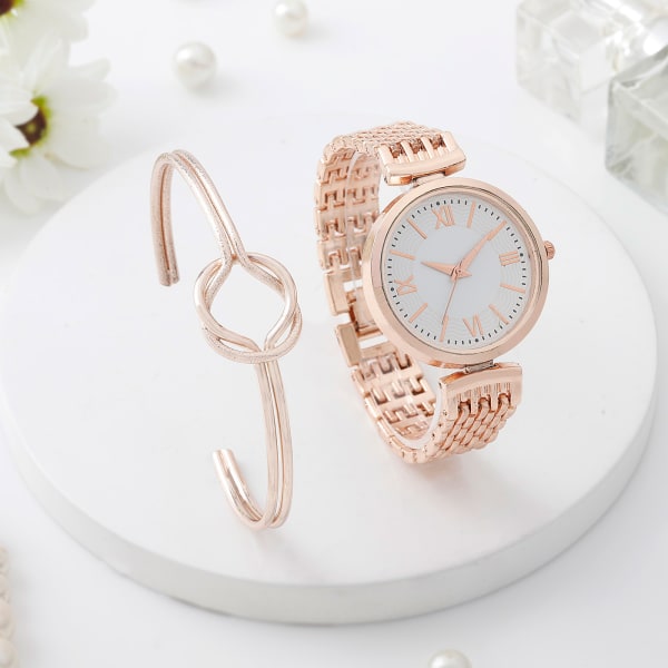 Rose Gold Women's Watch With Infinity Knot Bracelet