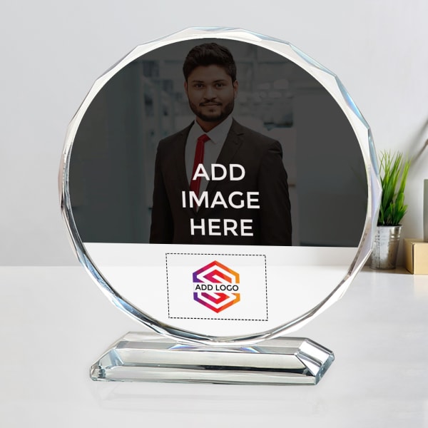 Round Crystal with Stand - Customized with Image and Logo