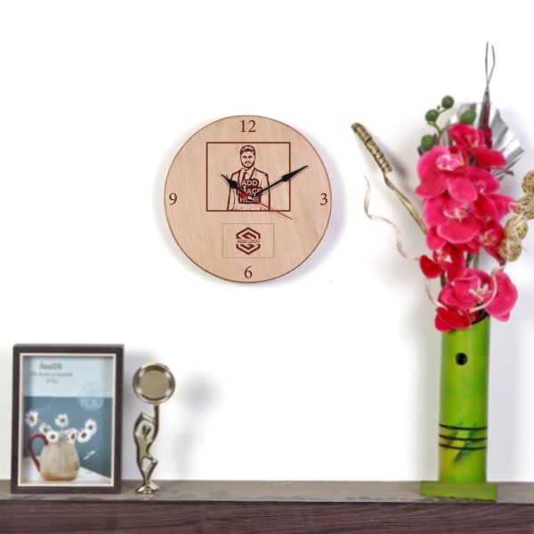 Round Wooden Wall Clock - Customized with Logo & Image