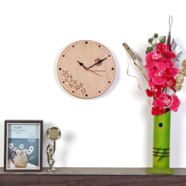 Round Wooden Wall Clock - Customized with Logo & Message