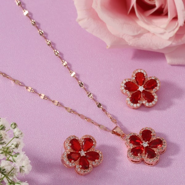 Ruby Red Pendant Set