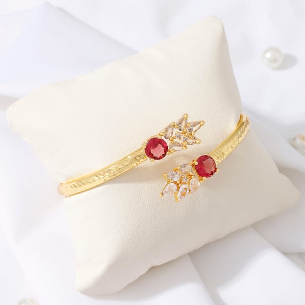 Ruby Red - Pink Stone CZ Cuff Bracelet For Women