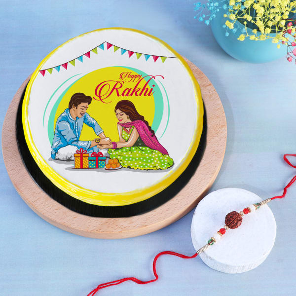 Rudraksh Rakhi With Happy Rakhi Special Poster Cake (Half kg)