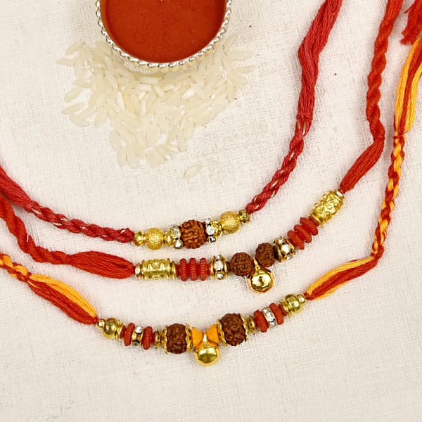 Rudraksh Set of 3 Rakhi: Gift/Send Rakhi Gifts Online L11068961 |IGP.com