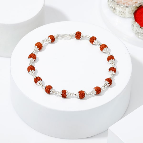 Rudraksha Beads Silver Bracelet Rakhi