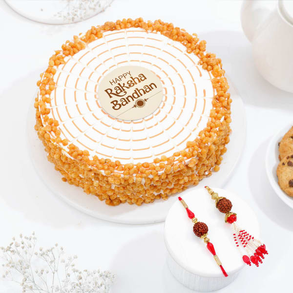 Rudraksha Bhaiya Bhabhi Rakhis And Butterscotch Cake Combo