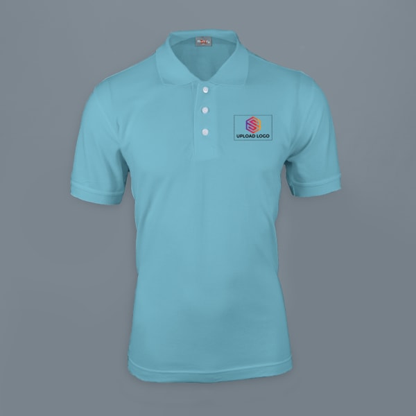 Ruffty Solids Cotton Polo T-shirt for Men (Aqua Blue)