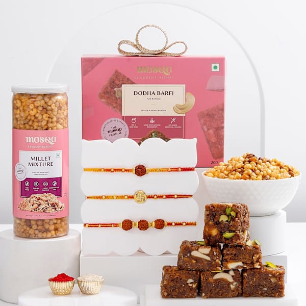 Sacred Rakhis And Kaju Katli Hamper