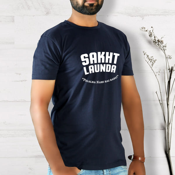 Sakht Launda Half Sleeve Men's T Shirt Navy Blue: Gift/Send Fashion and Lifestyle Gifts Online 