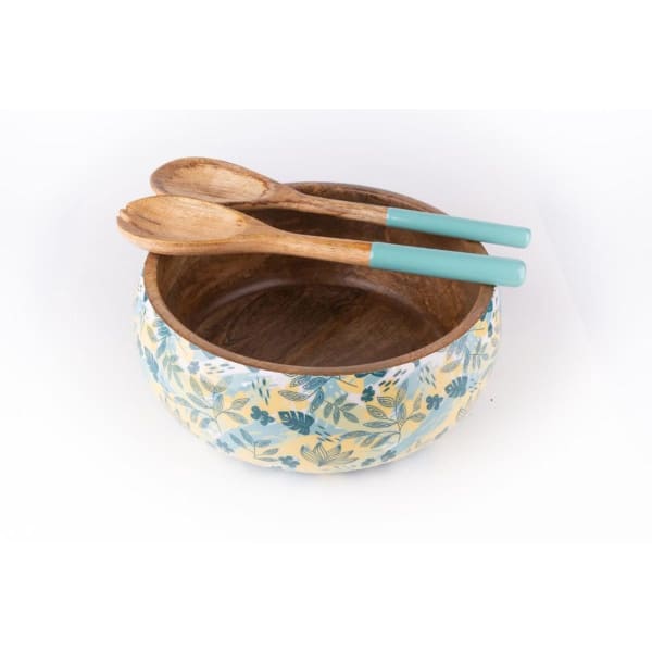 Buy/Send Salad Bowl And Server Set Wooden Tropical Green Online IGP
