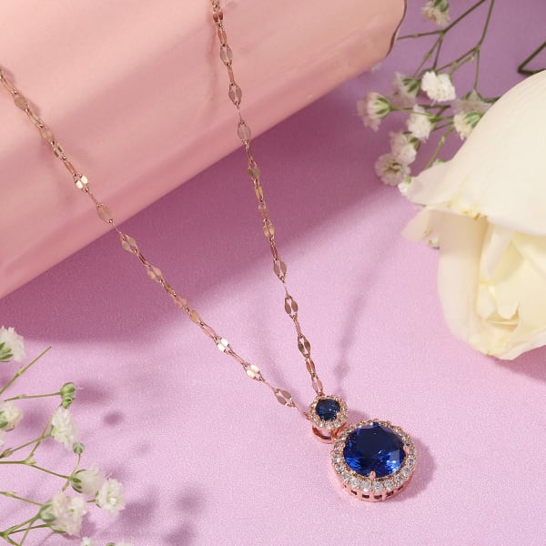 Sapphire Colour Round Pendant Necklace