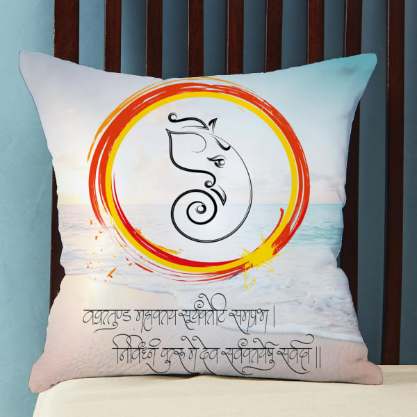 Satin Pillow with Ganpati Print