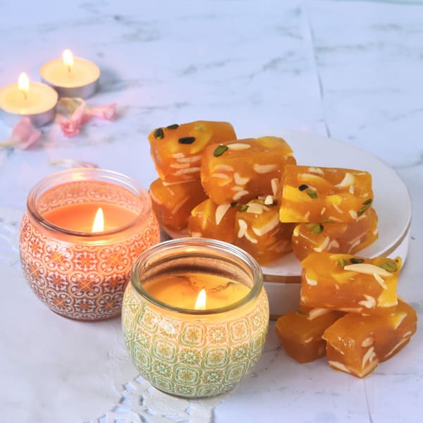 Scented Candle Set with Karachi Halwa Gift/Send Diwali Gifts Online