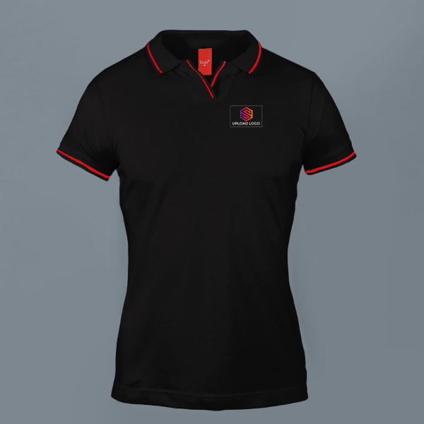Scott Organic Cotton Polo T-Shirt for Women (Black with Red)
