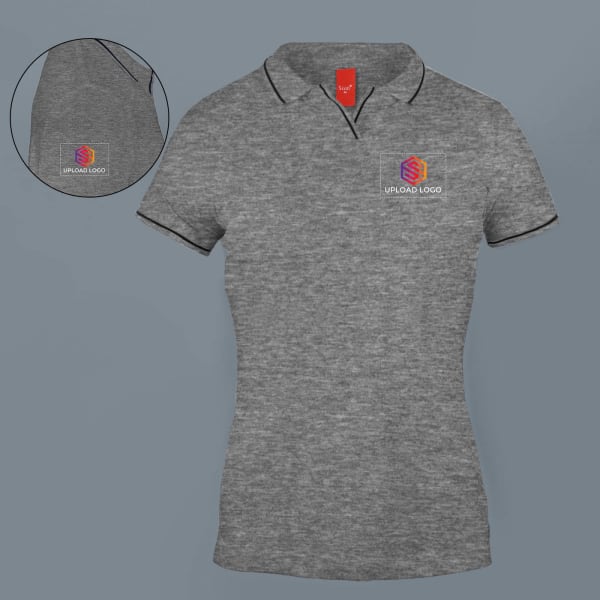 Scott Organic Cotton Polo T-Shirt for Women (Grey Melange with Black)