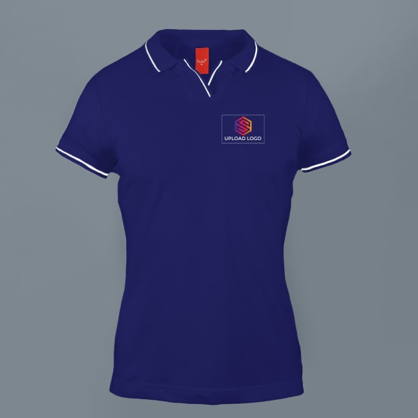 Scott Organic Cotton Polo T-Shirt for Women (Navy Blue with White)