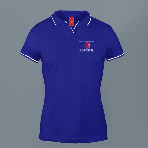 Scott Organic Cotton Polo T-Shirt for Women (Royal Blue with White)