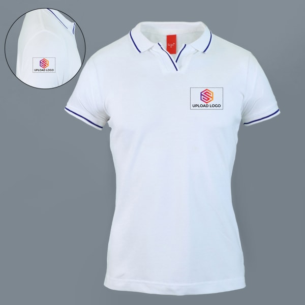 Scott Organic Cotton Polo T-Shirt for Women (White with Royal Blue)
