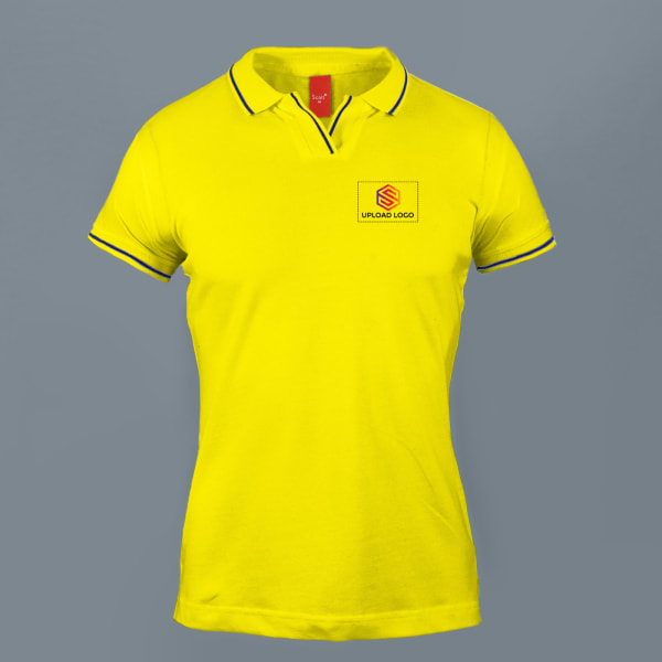 Scott Organic Cotton Polo T-Shirt for Women (Yellow with Blue)