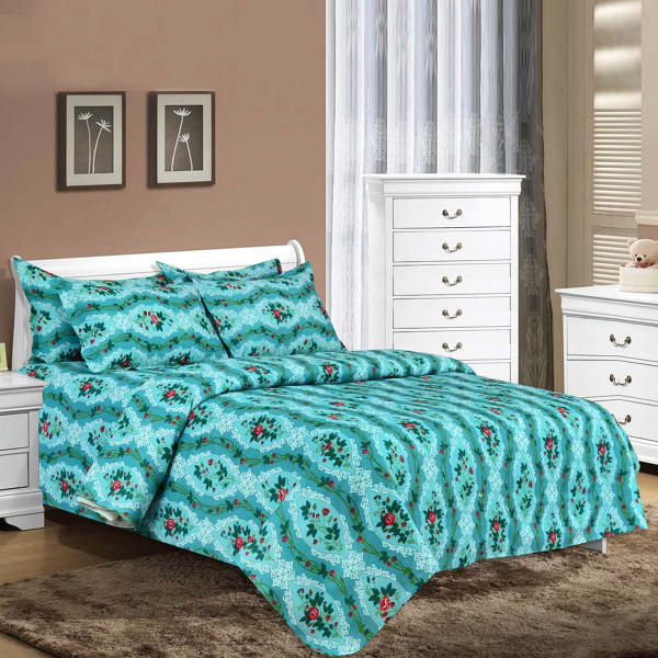 Sea Green Cotton Double Bedsheet with Pillow Covers Gift/Send Home and