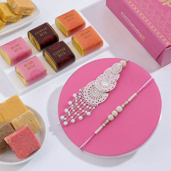 Semi-Precious Stone Bhaiya Bhabhi Rakhi And Assorted Sugar-Free Bites