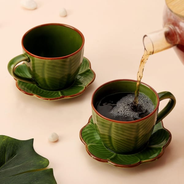 Set of 2 Ceramic Tea Cup N Saucer Set