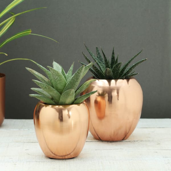 Set of 2 Copper Finish Planters (Without Plants)