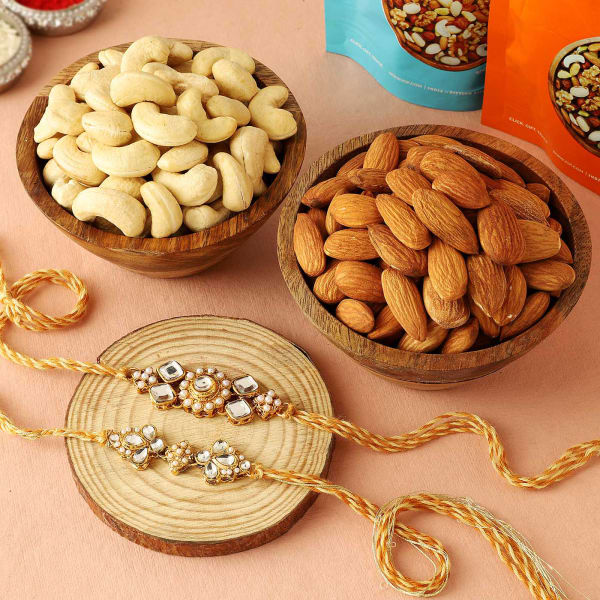 Set Of 2 Kundan Rakhi With Cashews And Almonds