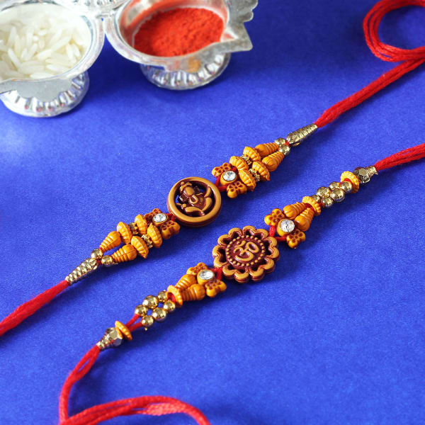 Set of 2 Om And Ganesha Beads Work Rakhi