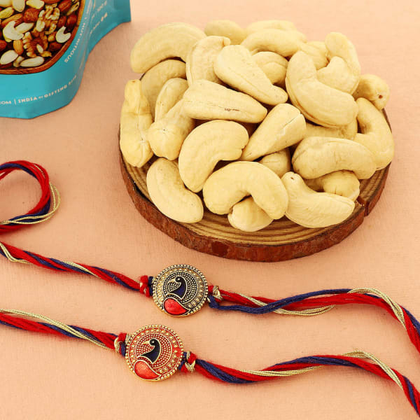 Set of 2 Peacock Rakhi With Cashews