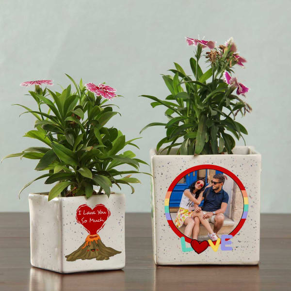 Set Of 2 Personalized I Love You Ceramic Planters