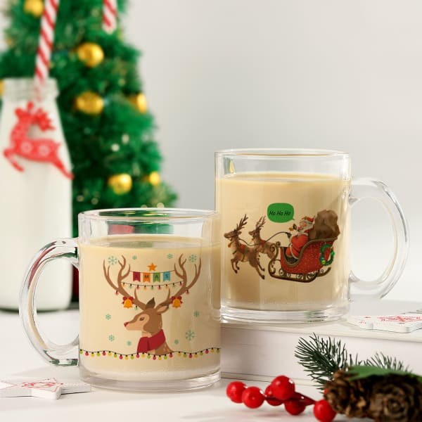 Set of 2 Reindeers Fun Christmas Mugs
