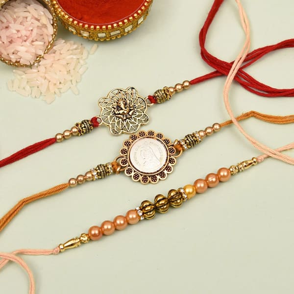 Set of 3 Antique Metallic Rakhi