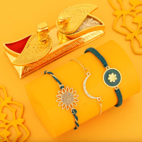 Set of 3 CZ and Resin Rakhi Hamper