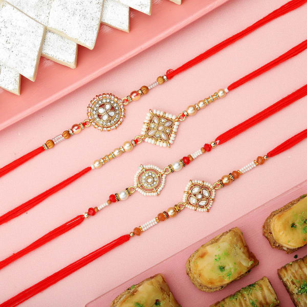 Set of 4 All Traditional Work Rakhi Set