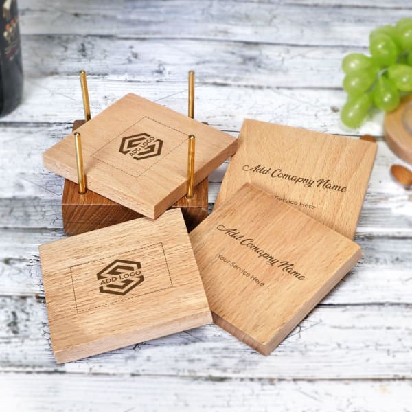 Set of 4 Wooden Coasters- Customized with Logo & Company Name