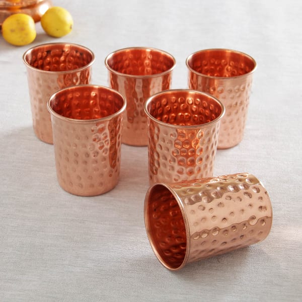 Set of 6 Hammered Copper Glasses