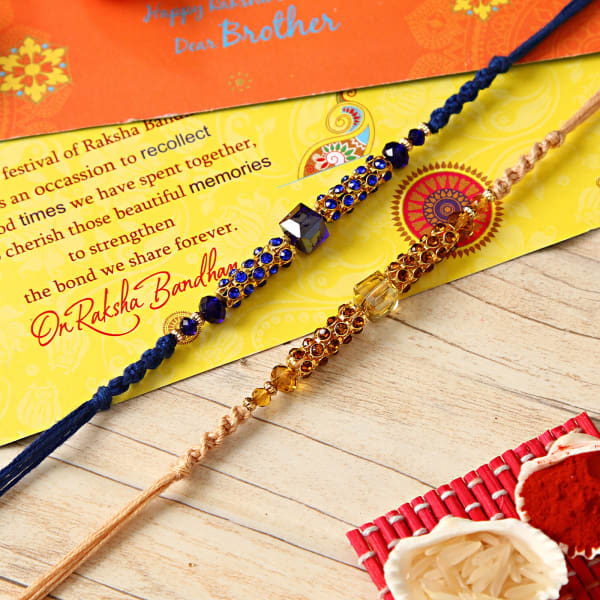 Set of Blue & Copper Rakhis Gift/Send Rakhi Gifts Online L11034805