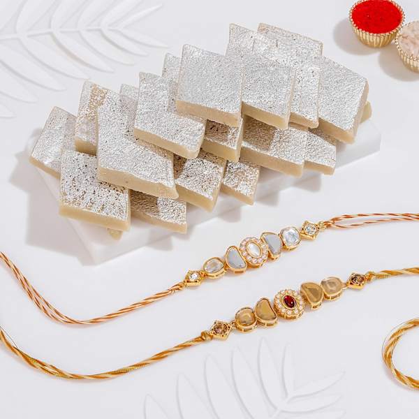 Shimmering Kundan Rakhis Gift Combo