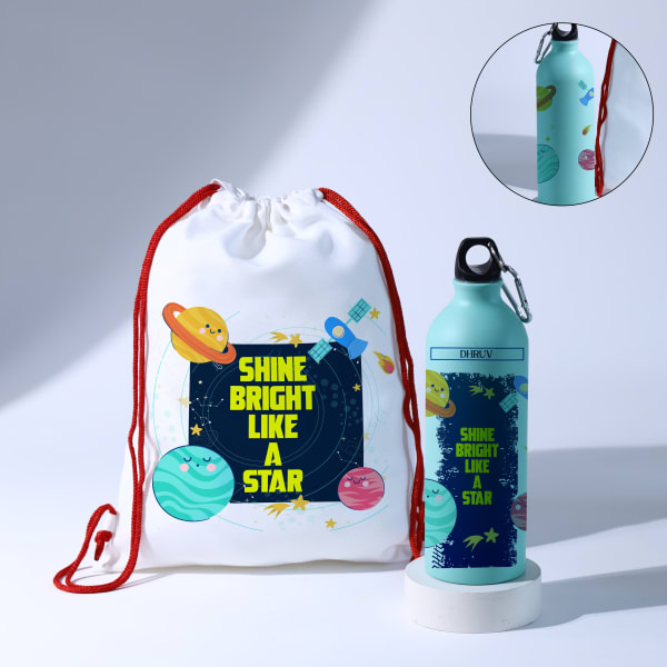 Shine Bright Like A Star Drawstring Bag And Personalized Bottle Diwali Combo