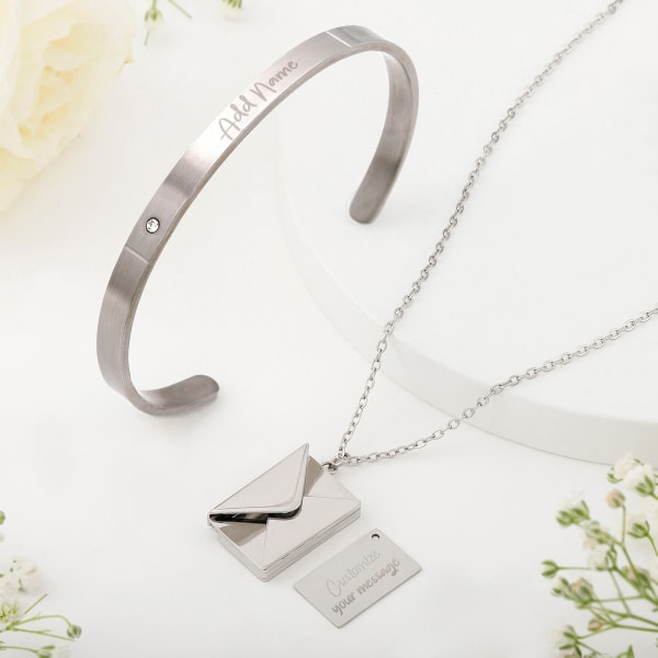 Shining Symphony Envelope Pendant Chain And Cuff Bracelet - Personalized