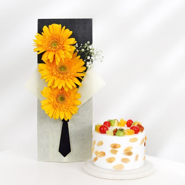 Shirted Floral Symphony With Fruitilicious Cake