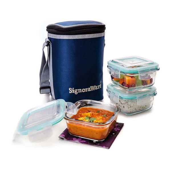 Buy/Send Signoraware Glass Lunch Box with Bag 3 CONTAINER Online | IGP