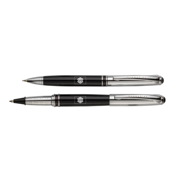 Silver And Black Set of Roller Pen and Ball Pen - Customised with Logo