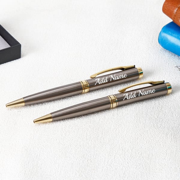 Silver Grey And Gold Personalized Rollerball Pens (Set of 2)