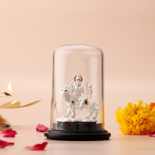 Silver Maa Durga Idol in Glass Dome