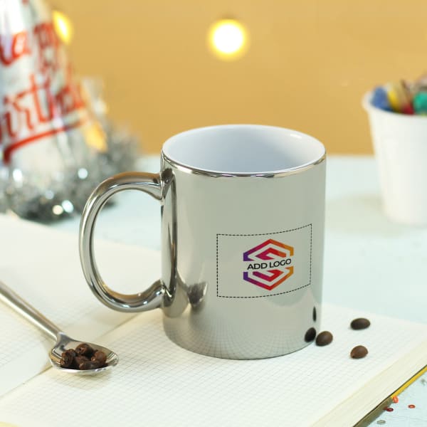 Silver Metallic Mug - Customized With Logo And Name