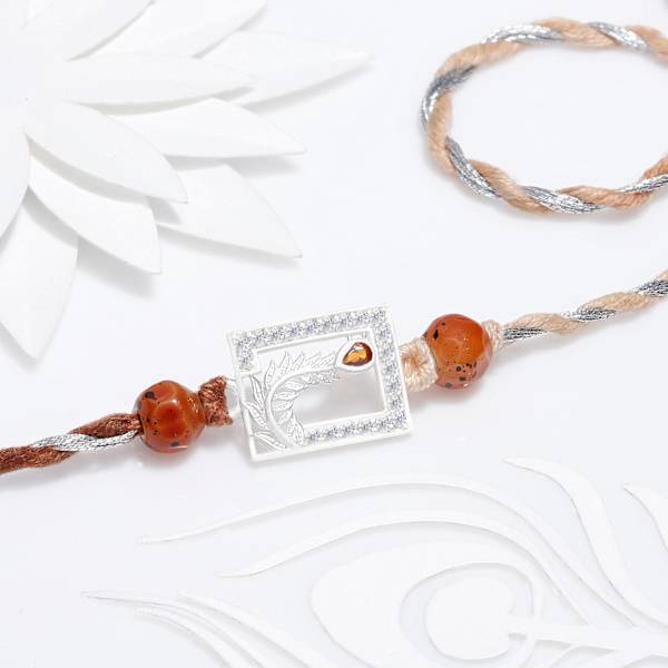 Silver-Plated Peacock Feather Rakhi