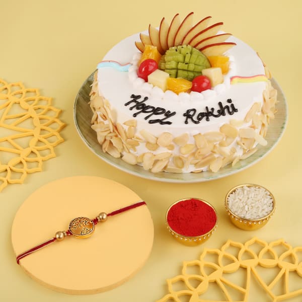 Single rakhi with heavenly fruit cake