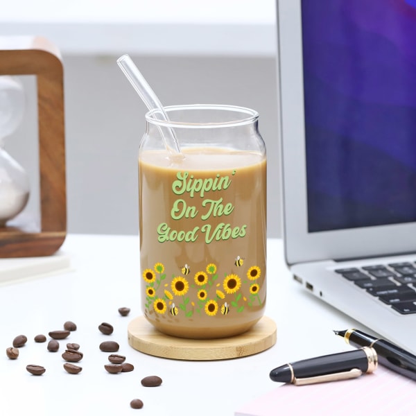 Sippin On The Good Vibes - Personalized Can-Shaped Glass With Straw